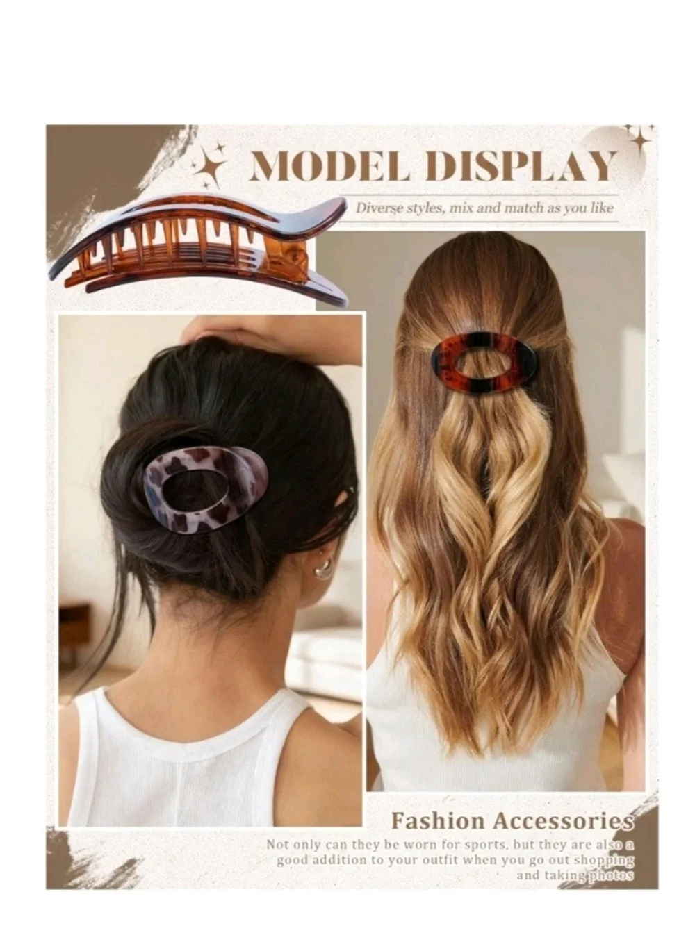 Assorted Tortoiseshell Hair Claw Clip Set - Women Accessories